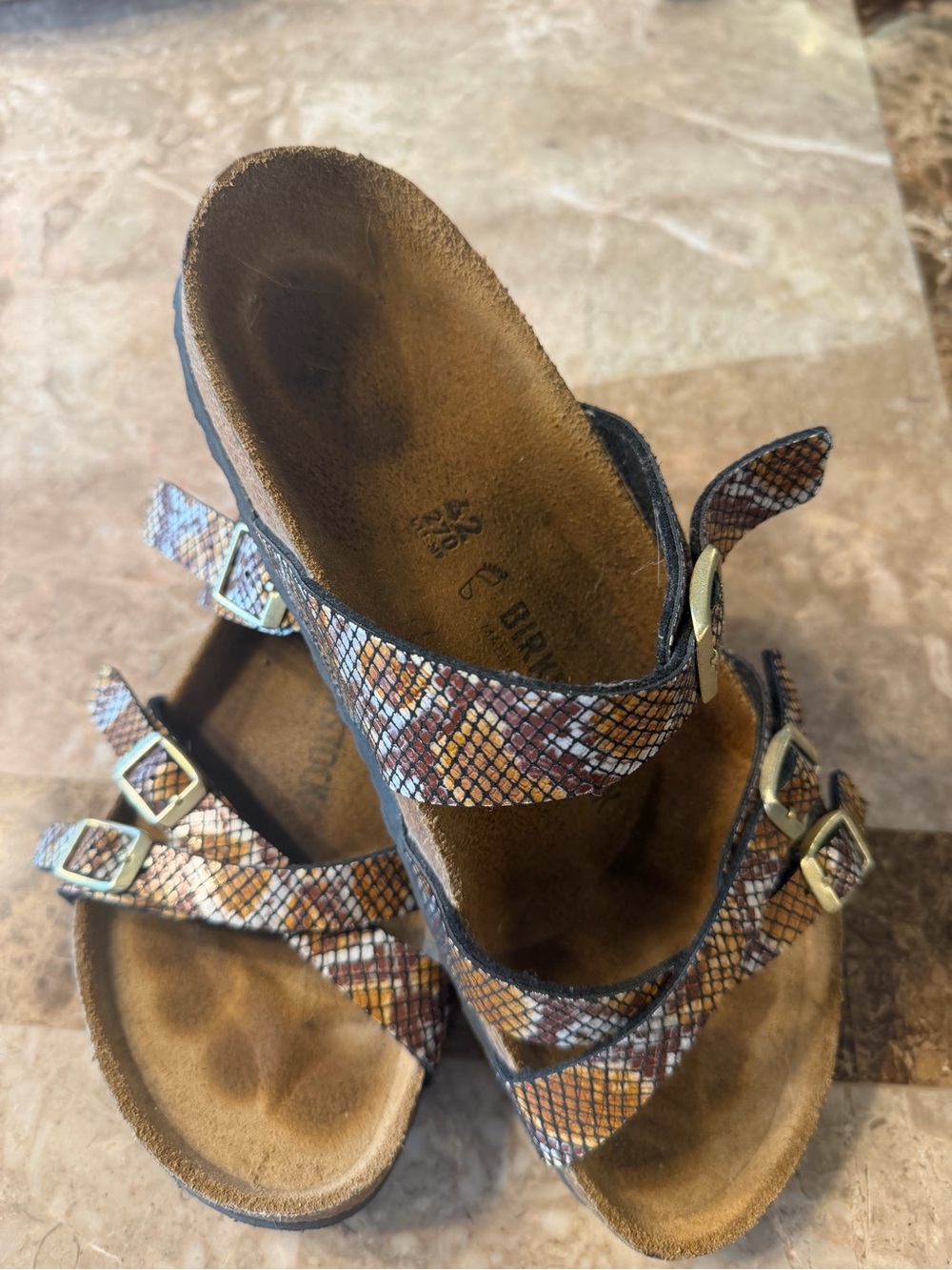 Birkenstock Women's Snake-Print Triple Strap Sandal - Brown Multi
